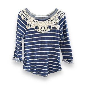 Charlotte Russe Nautical Terry Cloth 3/4 Sleeve Top Embellished Collar Size S